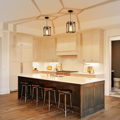 3 Pack Farmhouse Black and Gold Pendant Lights, Hanging Lamps for Living Room Entryway Foyer Indoor, Cage Lantern Kitchen Island Dining Room Light Fixture, Modern Matte Black Industrial Iron Light