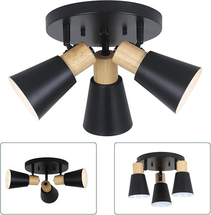 Industrial Flush Mount Ceiling Light Fixture, 3-Lights Multi-Directional Rotating Ceiling Lamp, Metal Black Kitchen Light Fixtures Ceiling Mount, Vintage Bedroom Ceiling Lights for Hallway Living Room