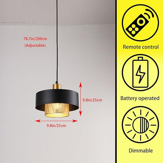 Modern style battery operated pendant light over kitchen island,6 RGB colors dimmable hanging lighting with remote control,Wireless pendant lights fixtures,(With bulb+remote control+charging cable) (