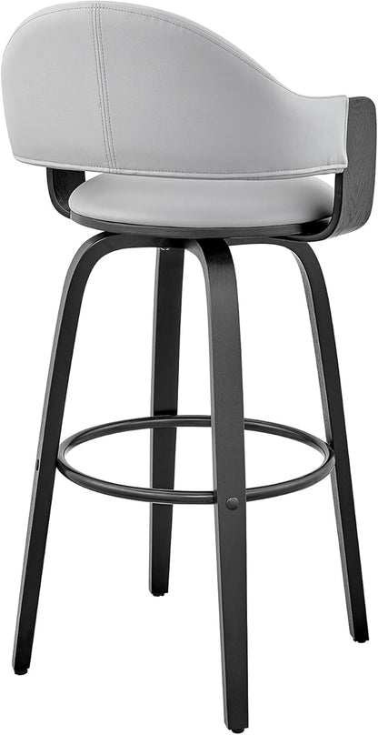 Armen Living Daxton Mid Century Modern Swivel Bar Stool for Kitchen Island Counter in Gray Faux Leather and Black Wood, 26" Seat Height