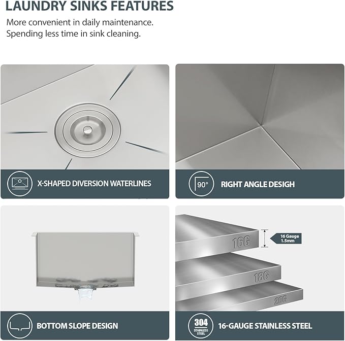 Lordear 21 Inch Laundry Sink Stainless Steel 21x18x12 Undermount Sink Single Bowl 16 Gauge Stainless Steel Deep Laundry Room 12 Inch Deep Utility Sinks