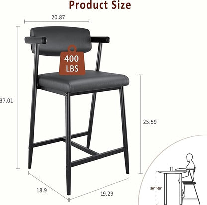 GarveeHome Bar Stools Set of 8 with Arms, 26" Modern 8pcs Counter Height Metal Barstools Set with Back & Footrest, Upholstered Wider Seat, Sturdy Frame, for Counter Bar, Kitchen Island, Retro Black