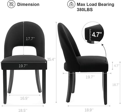 Wooden Dining Chairs Set of 8, Modern Farmhouse Upholstered Kitchen Side Chairs, Dining Room Chairs with Linen Fabric & Open Backrest, Rubberwood Legs, Black