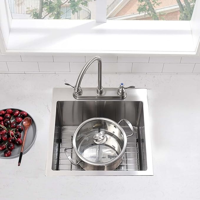 18 X 18 Inch Drop In Bar Sink-18 Inch Topmount RV Small Kitchen Sink Wet Bar Sinks 16 Gauge Stainless Steel Single Bowl Mini Outdoor Rv Sink Basin With Bottom Grid