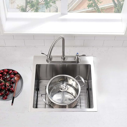 18 X 18 Inch Drop In Bar Sink-18 Inch Topmount RV Small Kitchen Sink Wet Bar Sinks 16 Gauge Stainless Steel Single Bowl Mini Outdoor Rv Sink Basin With Bottom Grid