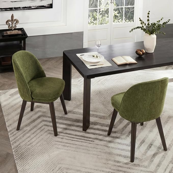 KISLOT Wooden Dining Chairs Set of 2, Fabric Upholstered Modern Dining Room Chairs with Double-Layer Thick Seat Cushion & Ergonomic Backrest for Restaurant, Kitchen and Café, Green