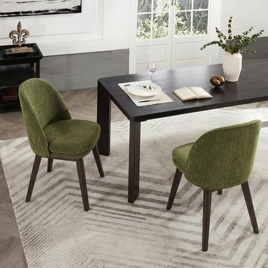KISLOT Wooden Dining Chairs Set of 2, Fabric Upholstered Modern Dining Room Chairs with Double-Layer Thick Seat Cushion & Ergonomic Backrest for Restaurant, Kitchen and Café, Green