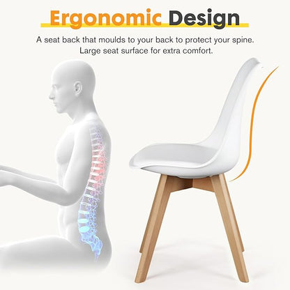 NEWBULIG Dining Chairs Set of 4, Mid Century Modern Dining Room Chairs for Kitchen, PU Leather Cushion and Upholstered Side Seating with Wood Legs for Living Rroom, Lounge, White