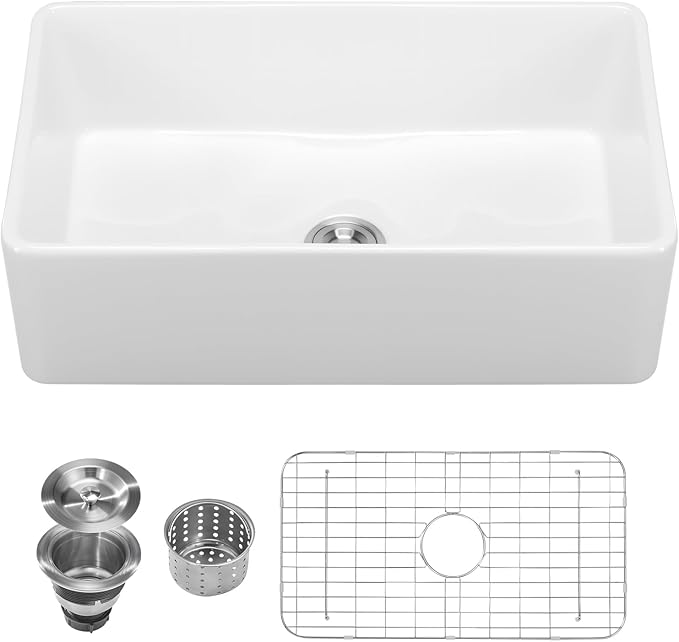 VEVOR 33x20 inch Farmhouse Sink, White Sink Workstation, Fireclay Undermount Basins, Apron Front Single Bowl Basin with Multiple Accessories, Large Capacity Household Dishwasher Sinks for Kitchen
