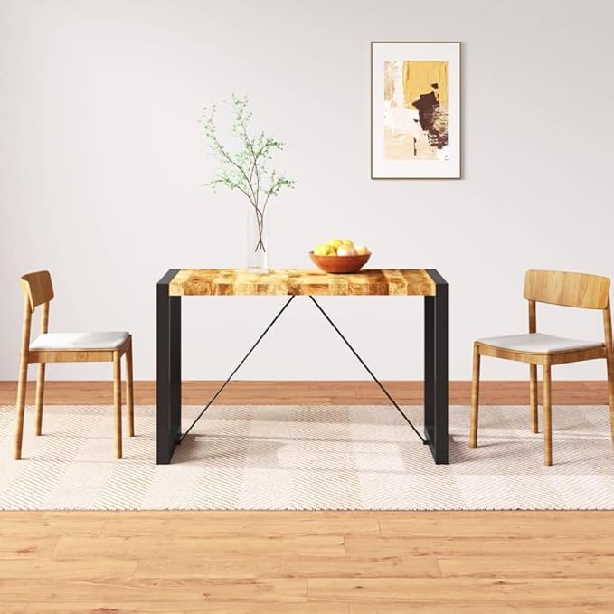 Industrial Solid Mango Wood Dining Table Brown Black 47.2 Inch Rectangular for Kitchen Dining Room Small Spaces Modern Farmhouse Design Seats 4