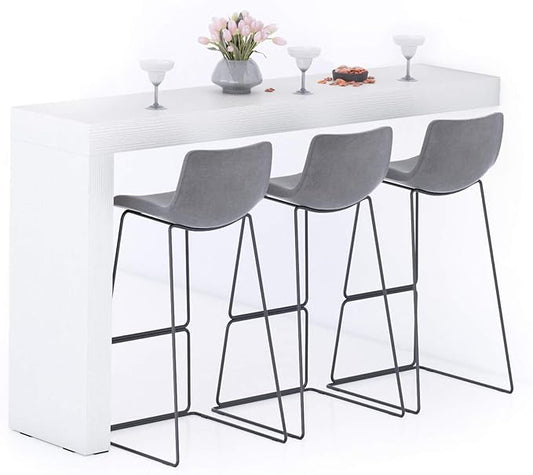 Mobili Fiver Evolution Tall Kitchen Bar Table Made in Italy | Space Saving, Wall-Mounted Counter Height Table for 3 | Breakfast Bar Table Top w/Cable Holder | Ashwood White | 70,9'' x 15,7" in
