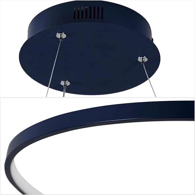 JONATHAN Y 15.75" Navy Modern Integrated LED Pendant Light, Dimmable Round Hoop Chandelier for Kitchen Island, Dining Room, Adjustable Height Metal Hanging Light (JYL7202F)