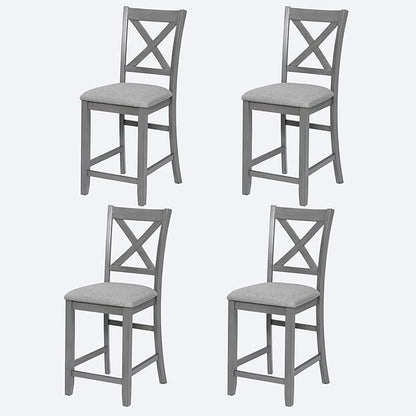 Set of 4 Dining Chairs, Wooden Kitchen Chairs with Padded Cushion, Upholstered Stools for Kitchen Island, Dining Room, Living Room, Easy Assembly (Gray - X-Shaped backrest)