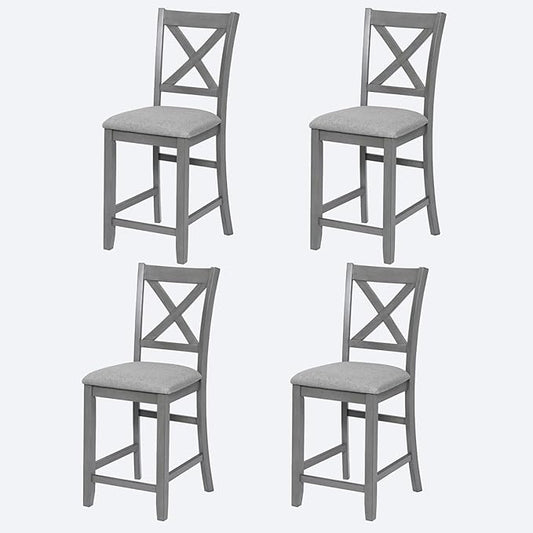 Set of 4 Dining Chairs, Wooden Kitchen Chairs with Padded Cushion, Upholstered Stools for Kitchen Island, Dining Room, Living Room, Easy Assembly (Gray - X-Shaped backrest)