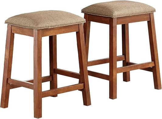 GTU Furniture Set of 2 Counter Height 24" Backless Kitchen Island Brown Barstools Chair with Wood Footrest Leg and Fabric Cushion