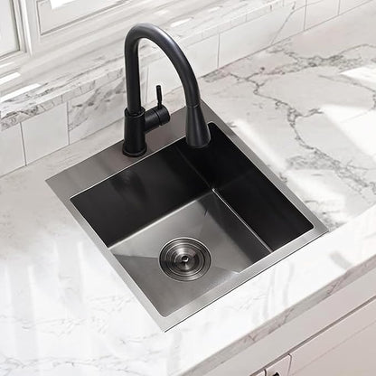 18x18 Inch Black Bar Sink Drop In, Gunmetal Black 16 Gauge Stainless Steel Small Prep Sink, Topmount Single Bowl 9 Deep RV Utility Kitchen Sinks with Drain
