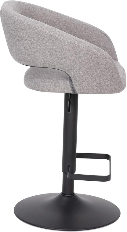 Flash Furniture Erik Comfortable & Stylish Contemporary Barstool with Rounded Mid-Back and Foot Rest, Adjustable Height - Gray Fabric with Black Base