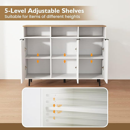 Giantex Sideboard Cabinet - 47” Buffet Cabinet with Storage Compartments, Countertop, 3 Doors Kitchen Cabinets, Modern Furniture for Living Room, Entryway, Coffee Bar (White & Natural)