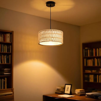 Pendant Lights, Plug in Pendant Light, Hanging Lamp, Boho Lamp, Woven Rattan Pendant Lamp Shade for Kitchen Island, Modern Farmhouse Chandelier Light Fixtures (Bohemian 2)