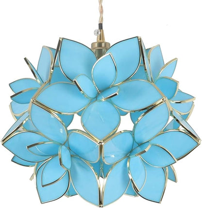 Bieye L11027 Petals Tiffany Style Stained Glass Ceiling Pendant Light for Home Decoration (Sky Blue, 12" Rose Lily)