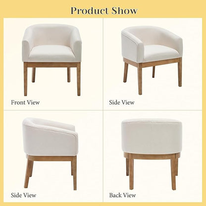 Barrel Dining Chairs Set of 4, Mid Century Modern Farmhouse Kitchen Chairs with Wood Legs, Linen Upholstered Accent Chair with Arms for Living Room/Bedroom, Beige