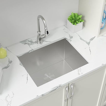 Sarlai Undermount Laundry Sink 24 Inch - 13 Inch Deep Undermount Laundry Utility Sink Single Bowl Kitchen Sinks 16 Gauge Stainless Steel Laundry Tub Sinks Basin