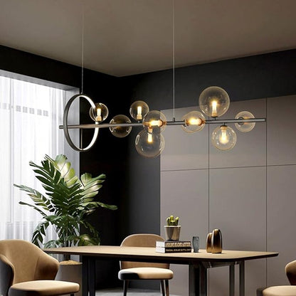 Linear Kitchen Island Lighting, Dining Room Light Fixture Over Table, Large Industrial Black Pendant Lights Ceiling Hanging for Kitchen Living Room (Black, 10-Light)