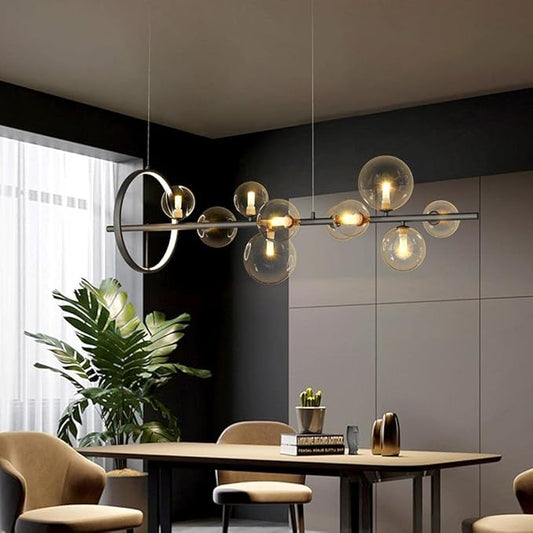 Linear Kitchen Island Lighting, Dining Room Light Fixture Over Table, Large Industrial Black Pendant Lights Ceiling Hanging for Kitchen Living Room (Black, 10-Light)