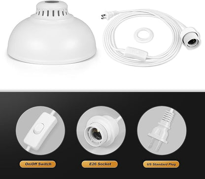 Plug in Pendant Light, 15FT Hanging Lights with Plug in Cord, On/Off Switch, Industrial Pendant Light with Plug in Cord, Metal Hanging Lamps for Living Room, Kitchen Big White