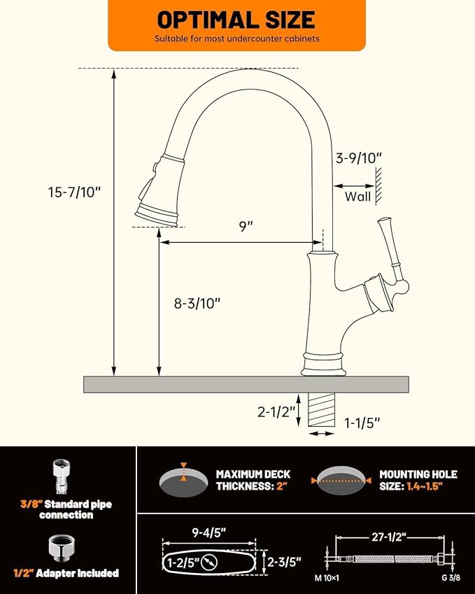 APPASO Oil Rubbed Bronze Kitchen Faucet with Pull Down Sprayer, Antique Bronze Single-Handle High Arc Single Hole, cUPC-Certified Pull-Out Hose, Water Supplies and Valve Core