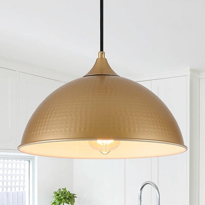Pendant Lights Kitchen Island, 12" Gold and White Dome Pendant Light Vintage Industrial Hanging Light Fixtures for Dining Room Restaurant Cafe Entryway