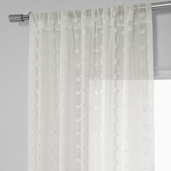 HPD Half Price Drapes Patterned Faux Linen Sheer Curtains For Living Room 50 X 84 (1 Panel), Rod Pocket Window Curtains for Bedroom, Strasbourg Dot