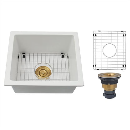 White Bar Sink Undermount,16 X 18 inch Small Composite Bar Sink,Granite Kitchen & Bar Sinks (White, 16" X 18")
