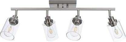 MELUCEE 4 Light Track Lighting Kit 28.7 Inch Bathroom Vanity Light Fixtures Brushed Nickel Ceiling Spotlight Fixture for Hallway Porch Foyer Bath Storage, Clear Glass Shade