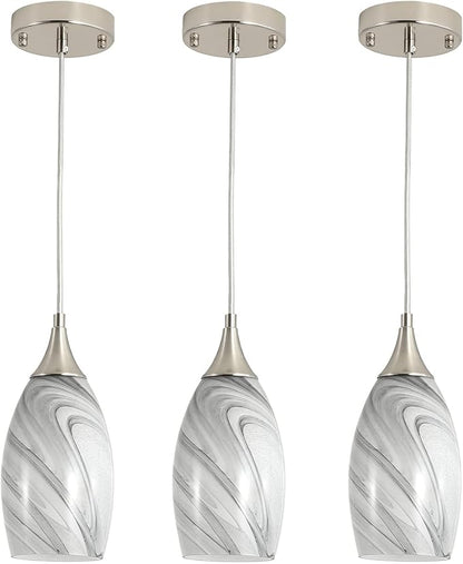 Kitchen Pendant Lighting for Island, Modern Edison Hanging Light with Handcrafted Art Glass, Adjustable Nylon Core Ceramic Holder Lighting Fixture Indoor for Dining Room, Entryway (Bulb Not Included)