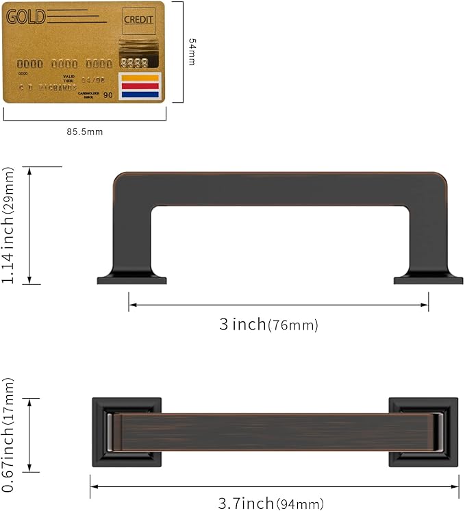 Amerdeco 10 Pack Oil Rubbed Bronze Cabinet Pulls 3 Inch(76MM) Hole Centers Kitchen Cabinet Hardware Cupboard Handles Drawer Pulls ZH0019
