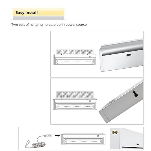 Multi-function LED Under Cabinet Lighting Fixture -Plug-In Installation- Angle Adjustable LED Mirror Light - Warm White - Shatterproof PC diffuser Aluminum Housing 120° Beam Angle for Cabinet, Bathroom, Accent Lighting