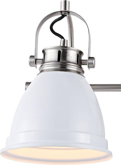 JONATHAN Y 25.5" White/Nickel 3-Light LED Vanity Light, Adjustable Wall Sconce for Bathroom Mirror, Farmhouse Bohemian Kitchen Light, Iron Black Bell Shade (JYL1116B)