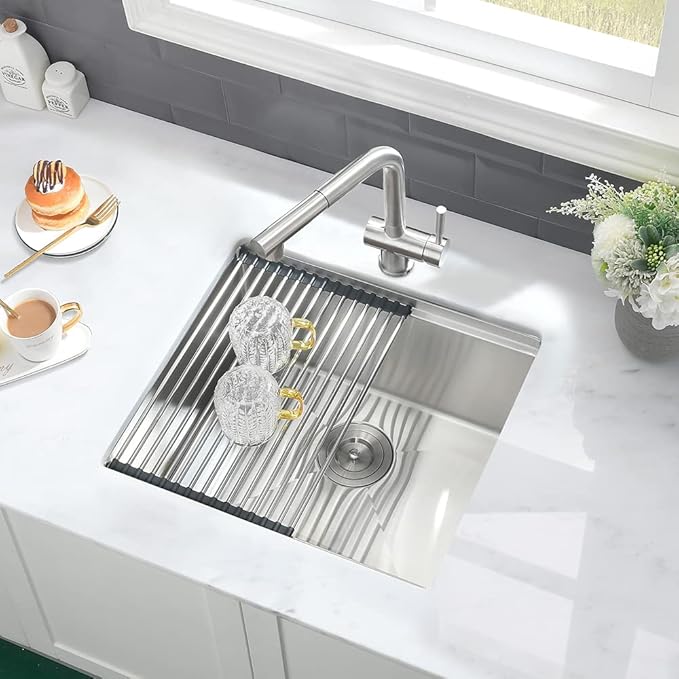21 Inch Bar Sink Undermount-VASOYO 21x17 Inch Undermount Kitchen Sink Workstation Wet Bar Prep 16 Gauge Stainless Steel Single Bowl Under Mount Rv Sinks with Cutting Board