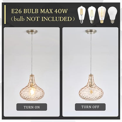 CATINER 11" Amber Hammered Glass Pendant Light, Blown Glass Hanging Light Fixture with Brushed Nickel Finish, Vintage Modern Ceiling Light for Kitchen Island, Dining Room, Hallway, Living Room