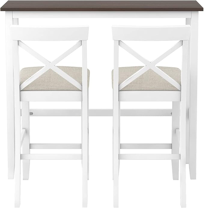 Farmhouse Dining Table Set,48" Rectangular Wood Bar Height Dining Set, Kitchen Breakfast Nook with 2 Upholstered Chairs for Small Places (Cherry+White/N*Bar)