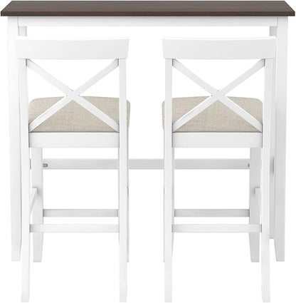 Farmhouse Dining Table Set,48" Rectangular Wood Bar Height Dining Set, Kitchen Breakfast Nook with 2 Upholstered Chairs for Small Places (Cherry+White/N*Bar)