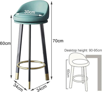 Set of 2 Counter Height s with Backs, Faux Leather Upholstered Chairs for Kitchens Island, Coffee, Home Dinning,Blue-Seat Height 60cm