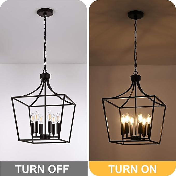 6-Light Farmhouse Chandelier, Adjustable Height Kitchen Island Pendant Lighting Fixture for Over Table Dining Room Living Room Foyer, Oil Rubbed Bronze & E12 Bulb Base