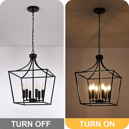 6-Light Farmhouse Chandelier, Adjustable Height Kitchen Island Pendant Lighting Fixture for Over Table Dining Room Living Room Foyer, Oil Rubbed Bronze & E12 Bulb Base