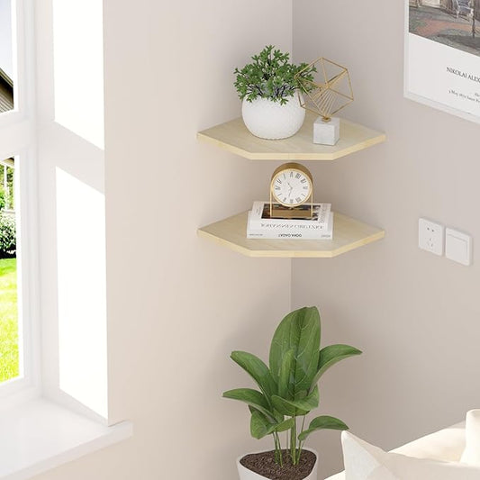 JJL Corner Shelving, Set of 2 Floating Wall Shelf for Wall Organizer Storage, Easy-to-Assemble, Floating Shelf for Boys Room Décor, Modern Home Decor(14.76in Light White)