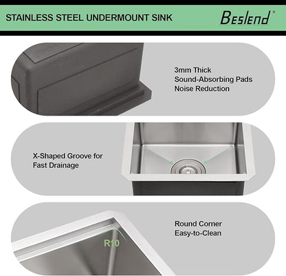 17 Undermount Kitchen Sink - Beslend Under Counter Ledge Workstation Undermount Bar Sinks Stainless Steel 16 Gauge Single Bowl Stages 10 Inch Deep Rv Wet Bar Outdoor Camper Prep Sink 17x19 Inch