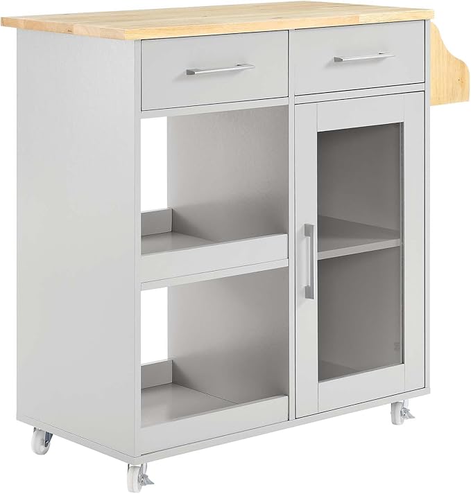 Modway Culinary Rolling Kitchen Cart with Storage in Light Gray Natural - 3 Tiers Kitchen Island on Wheels with Spice Rack, Functional as a Coffee Station, Bar Cabinet or Butcher Block Island