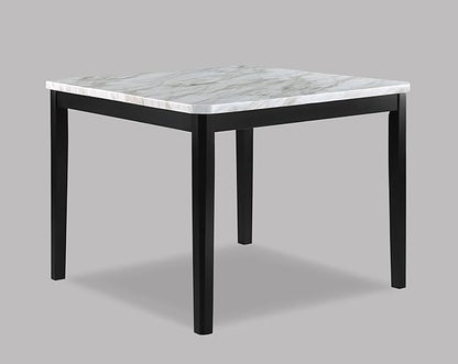 Counter-Height Square Table with Faux Marble Top and Black Wood Base, Versatile for Dining Room or Kitchen Island
