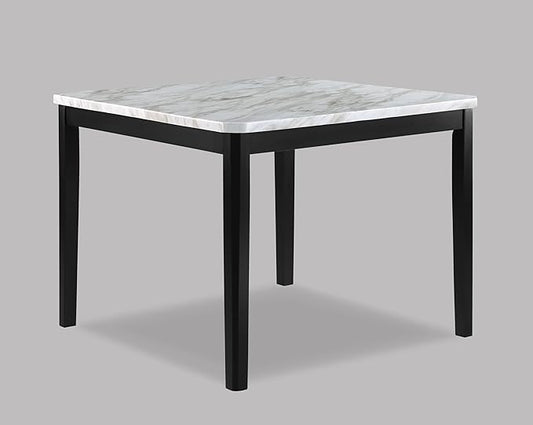 Counter-Height Square Table with Faux Marble Top and Black Wood Base, Versatile for Dining Room or Kitchen Island